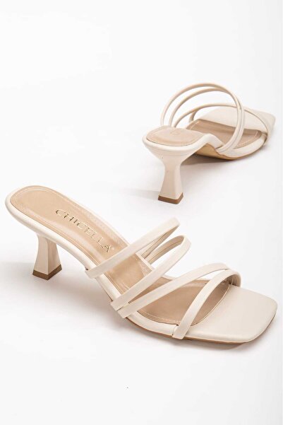 CHİCELLA Jolie Beige Women's Short Heeled Slippers