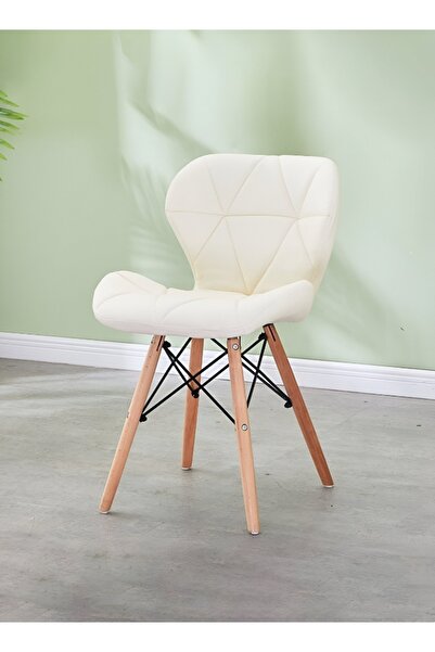 Taimi Modern Dining Chair, PU Leather Seat, Natural Wood Legs, Scandinavian Design , Beige