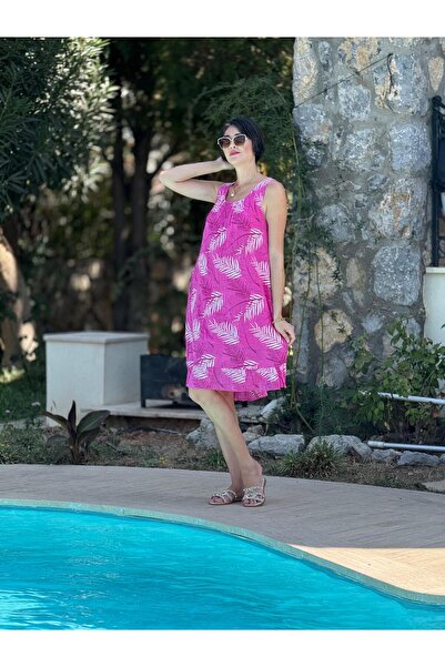 Punta Otantik Yg205070 Italian Leaf Pattern Coton Dress Pink
