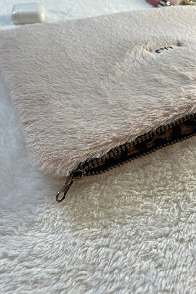 eles Beige Plush Leopard Pattern Tablet Bag, Beige Plush Tablet Case, Plush Tablet Bag