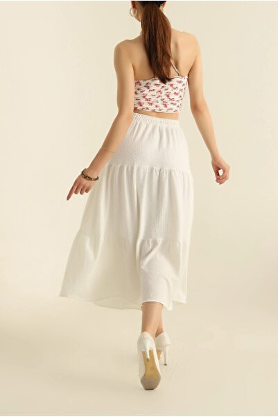 Kahra Collection Cream Midi Length Layered Skirt 75cm Midi Skirt (Length Is N...