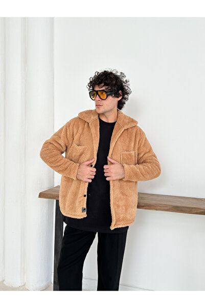 OTAKU Unisex Milky Brown Plush Fleece Cardigan