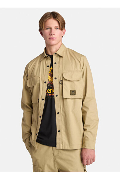 Timberland Ανδρικό πουκάμισο Utility Overshirt μπεζ μονόχρωμο