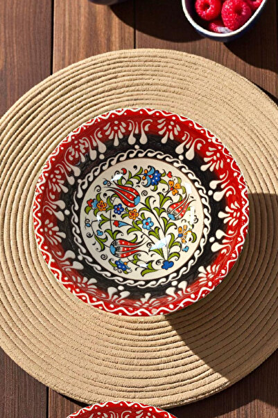 Salizera Handmade Tile Motif Ceramic Bowl-16 cm Diameter, 6.5 cm Height-Ethnic Authentic Tile Patterned