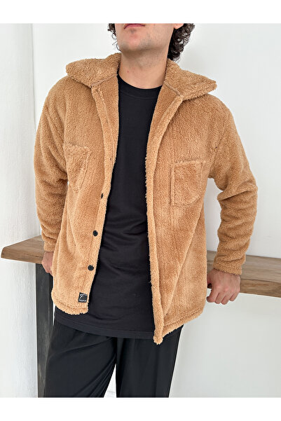 OTAKU Unisex Milky Brown Plush Fleece Cardigan