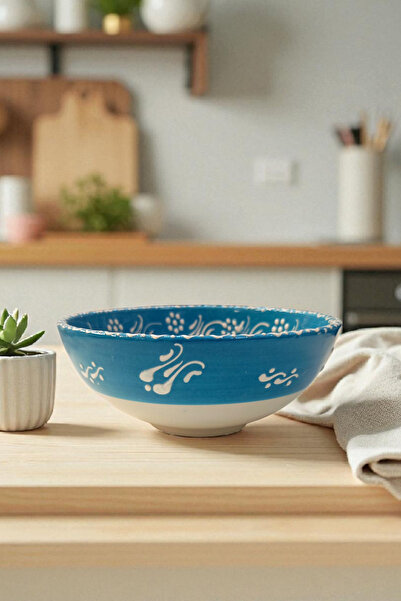 Salizera El Yapımı Çini Motifli Seramik Kase-16 cm Çap,6,5 cm Yükseklik-Etnik Otantik Çini Desenli
