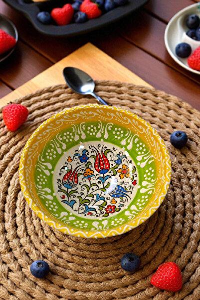 Salizera Handmade Tile Motif Ceramic Bowl-16 cm Diameter, 6.5 cm Height-Ethni...