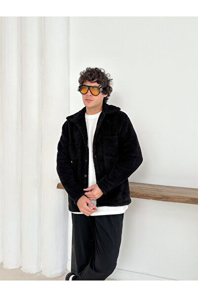 OTAKU Unisex Black Plush Fleece Cardigan