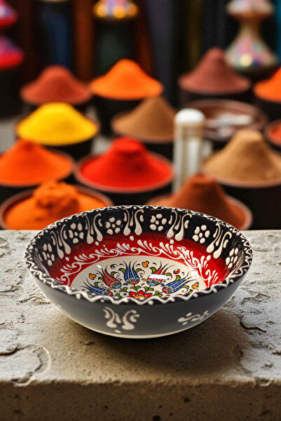 Salizera Handmade Tile Motif Ceramic Bowl-16 cm Diameter, 6.5 cm Height-Ethnic Authentic Tile Patterned