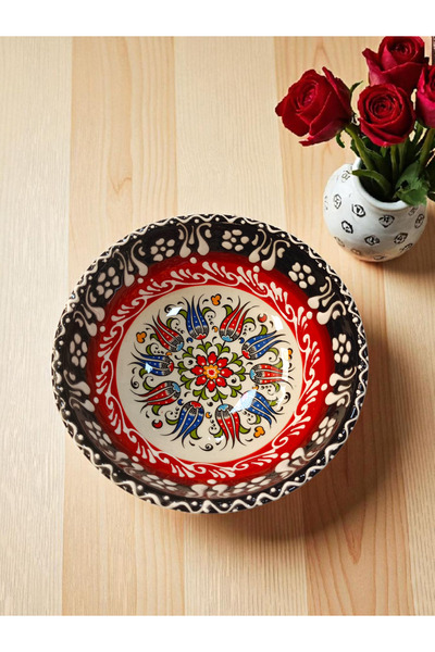 Salizera Handmade Tile Motif Ceramic Bowl-16 cm Diameter, 6.5 cm Height-Ethnic Authentic Tile Patterned