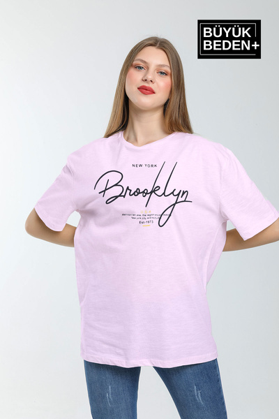 Superlife Tricou cu gât rotund, cu imprimeu Brooklyn, scris de mână, pentru f...