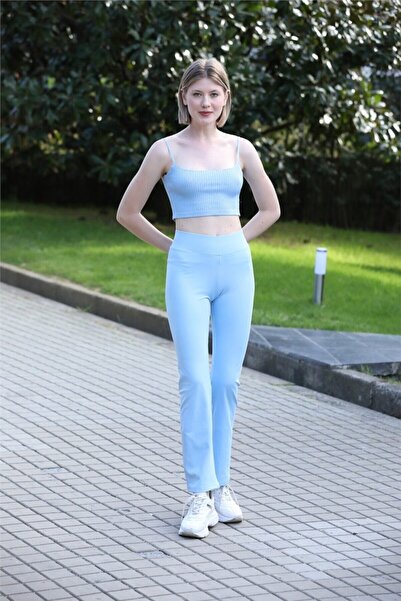 missmaral Women's Baby Blue High Waist Recovery Leggings Wide Leg Inside for Office Sports at Home105101