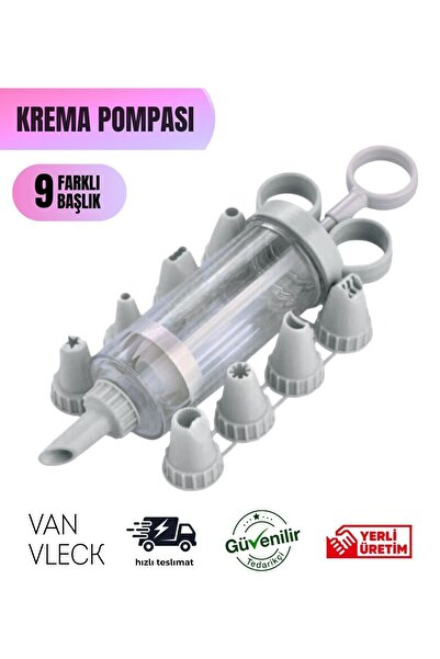VAN VLECK Krema Pompası – 9 Farklı Başlıklı Pasta Kurabiye Kek Süsleyici, Pratik Krema Sıkma Aparatı