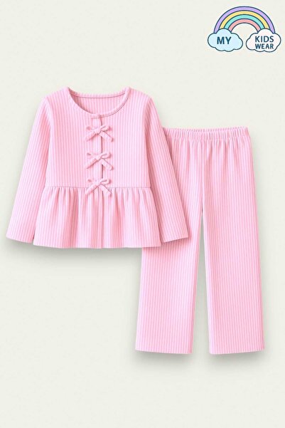 My Kids Wear Girl's Striped Ruffle Pajama Set 5-16 Years 12047