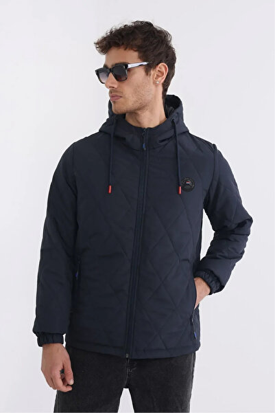 D1fference Ανδρικό ελαφρύ εποχιακό παλτό με αντιανεμική επένδυση σε μπλε ναυτικό