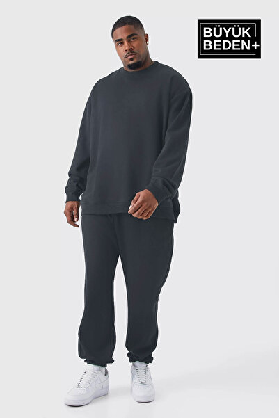 Superlife Erkek Büyük Beden Bisiklet Yaka ince Sweatshirt SPR24BSW56