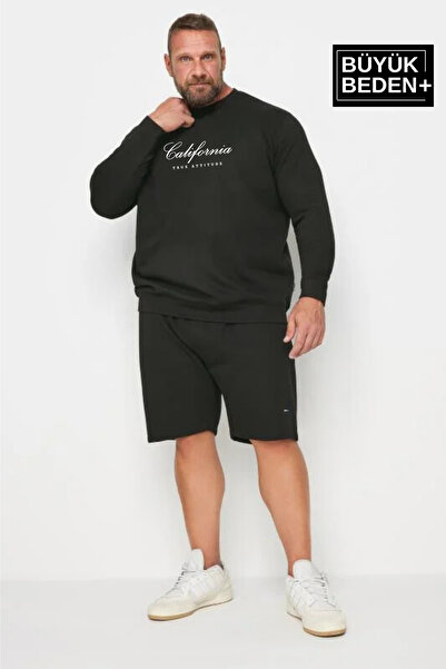 Superlife Erkek El Yazılı California Baskılı Büyük Beden İnce Bisiklet Yaka Swatshırt SPR25BSW63