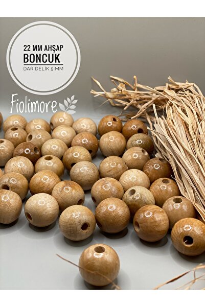 Fiolimore خرز خشبي مطلي 22 ملم (50 جرام 15 قطعة) قطر الفتحة الضيقة 5 ملم حقيب...