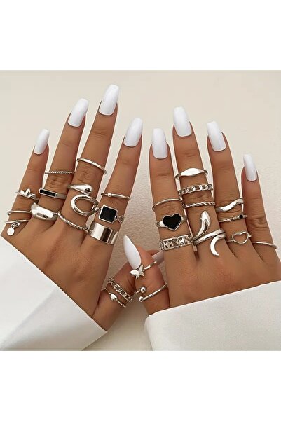 Perry Accesories 18 adet ayarlanabilir çoklu eklem yüzüğü kalpli mineli eklem...