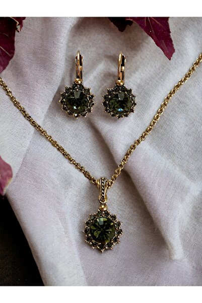 FAYRA ACCESSORIES Black Diamond Kristal Taşlı Güneş Figür Kolye ve Küpe Seti