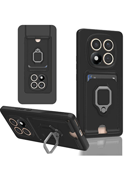 NewFace حافظة سيليكون من إس بي تي آر إن إس لهاتف شاومي ريدمي نوت 14 برو بلس مع حامل بطاقات وحلقة (115730) - أسود