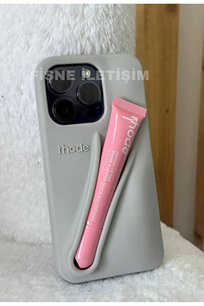 FİŞNEİLETİŞİM İPHONE 14 PROMAX UYUMLU RUJLU KILIF (GRİ KILIF/PEMBE GLOSS)