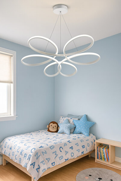 ZERRE Shop Avize FLOWA Beyaz 3 Renk Kumandalı Sarkıtmalı Ultra Süper Ledli (60cm)