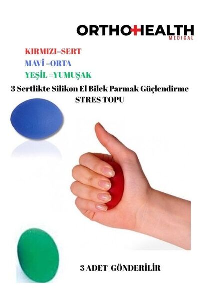 orthohealthmedical Silikon El Bilek Parmak Güçlendirme Egzersizi,(3'lü Set Ye...
