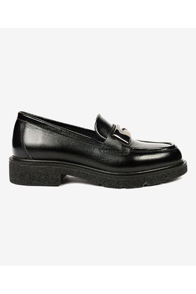 Greyder Kadın Parlak Siyah Hakiki Deri Memory Foam Taban Loafer Ayakkabı 4K2CA33900