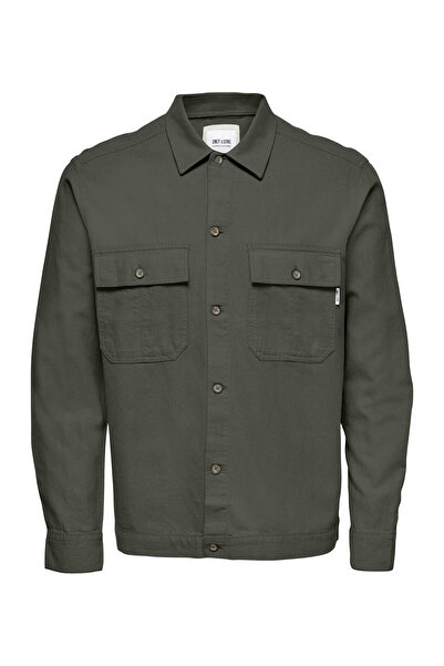Only & Sons Normal Yeşil Düz Erkek Gömlek ONSKENNET LS LINEN OVERSHIRT NOOS