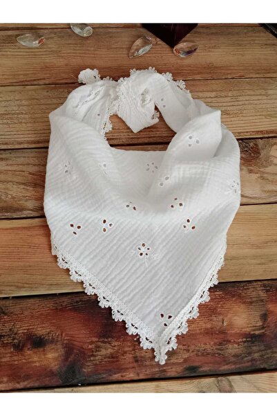 Mufincollection Lace White Muslin Bandana, Self-Tie | 100% Cotton
