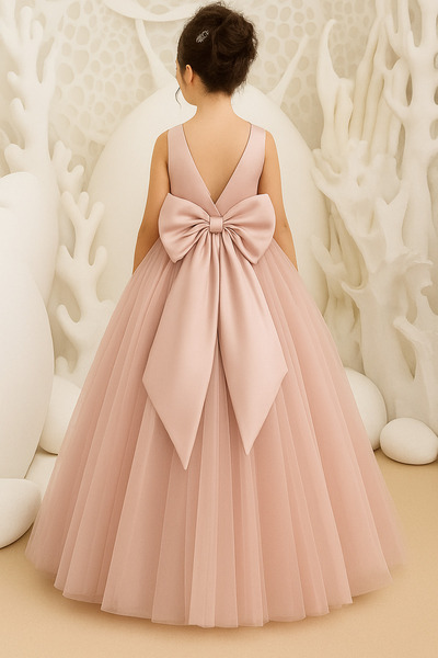 LILYMOON Prenses Model Kız Çocuk Abiye –Fiyonk Detaylı Tül Elbise Modeli