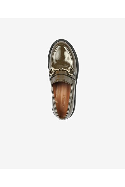 Greyder Kadın Haki Kırışık Rugan Hakiki Deri Loafer Ayakkabı 4K2UA72133