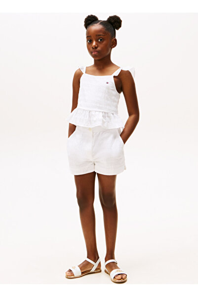 Tommy Hilfiger Orta Bel Regular Fit Beyaz Kız Çocuk Şort KG0KG08443YBR