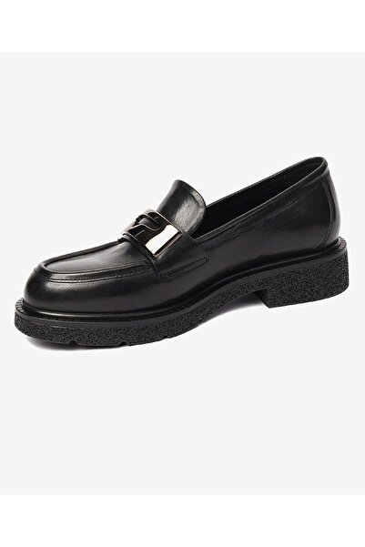 Greyder Kadın Parlak Siyah Hakiki Deri Memory Foam Taban Loafer Ayakkabı 4K2CA33900