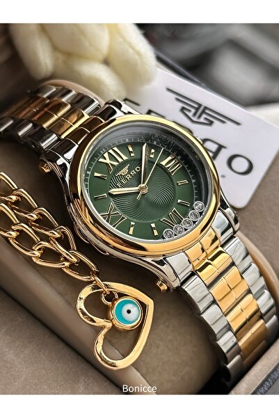 FERRO العلامة التجارية اللون الأصفر الصلب الحبل، الأخضر الهاتفي حالة صغيرة المرأة ساعة اليد + الإسورة