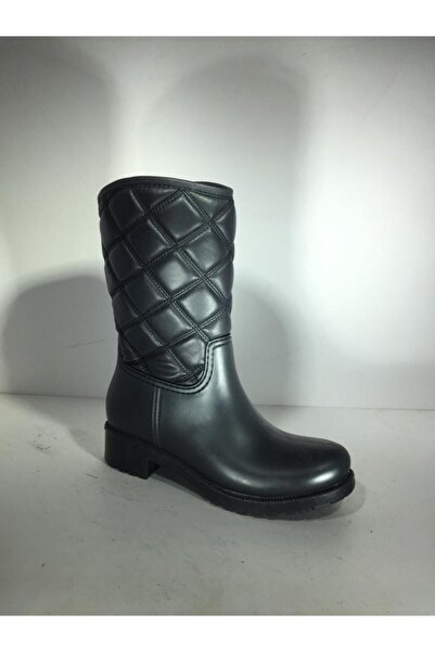 Sea&Blue Siyah Baklava Desenli Esnek Baldır Seçmez Su Geçirmez Rahat Giyilen Yağmur Botu 2