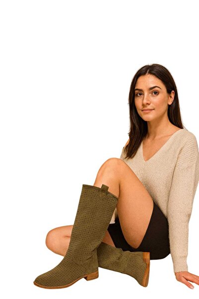 POTEEN Ptc Marylan Γυναικείες καλοκαιρινές μπότες με κοντό τακούνι καουμπόικο πράσινο-πράσινο