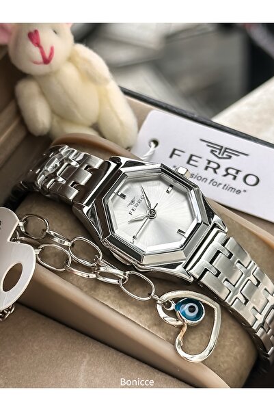FERRO Steel Cord Silver Color Waterproof, Guaranteed Women Wristwatch+Bracelet