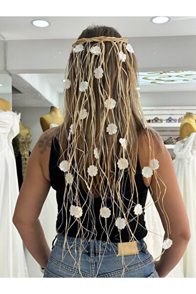 sanem moda Special Design Natural Raffia Flower Hair Accessory - Outdoor Shoo...