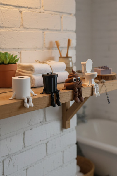 MCY DEKOR 4'lü Eğlenceli Banyo Dekoratif Figür Seti|tuvalet Kağıdı, Çöp Kovas...