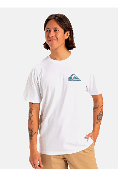 Quiksilver Ανδρικό μπλουζάκι με στάμπα EQYZT08055 WINDOW PANE SS White Crew Neck Regular Fit