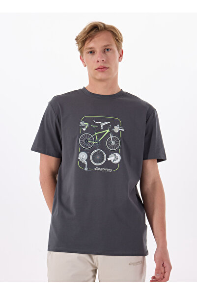 Discovery Expedition D5SM-TST3706 Antrasit Bisiklet Yaka Relaxed Baskılı Erke...