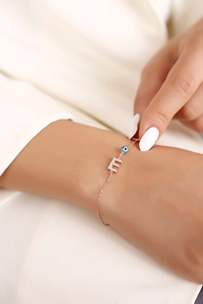SARIASLAN E Harfli 925 Ayar Gümüş Rose Gold Kadın Bileklik