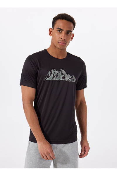 Jack Wolfskin A63269PEAK GRAPHIC T M Antrasit Bisiklet Yaka Regular Fit Düz E...
