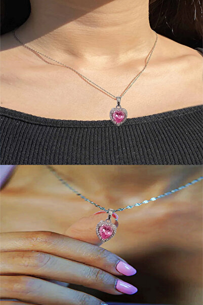 Satış Diyarı Zircon Stone Crystal Love Heart Steel Necklace Adds Elegance to ...