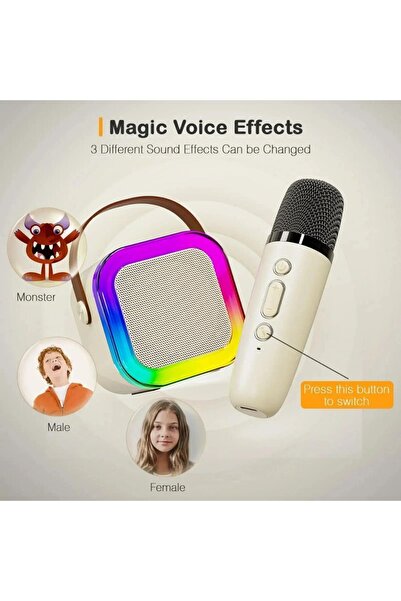 CROW'S TECH Karaoke Hoparlör 5w Tf Kart/usb/tws/ses Değiştirme Özellikli Mikrofonlu Rgb Işıklı Bluetooth Speaker