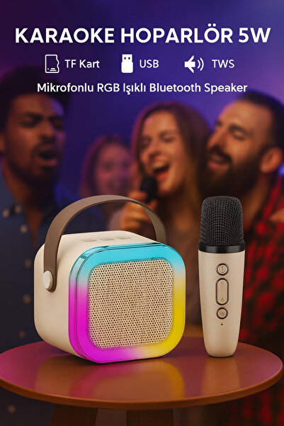 CROW'S TECH Karaoke Hoparlör 5w Tf Kart/usb/tws/ses Değiştirme Özellikli Mikr...