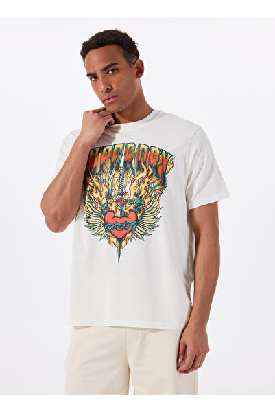 SUPERDRY Bisiklet Yaka Beyaz Erkek T-Shirt M1012125A-U4Y_BIKER ROCK GRAPHIC LO