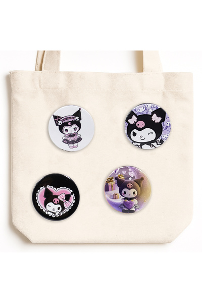 repro design Kuromi Karakterli Rozet Seti – 4’lü Paket (44 mm İğneli, Stoklar...